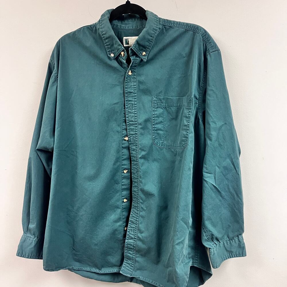 Vintage Men's Large 90's 100% cotton hunter green long sleeve button down shirt
